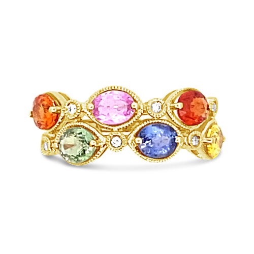 Multi-color Sapphire & Diamond Ring