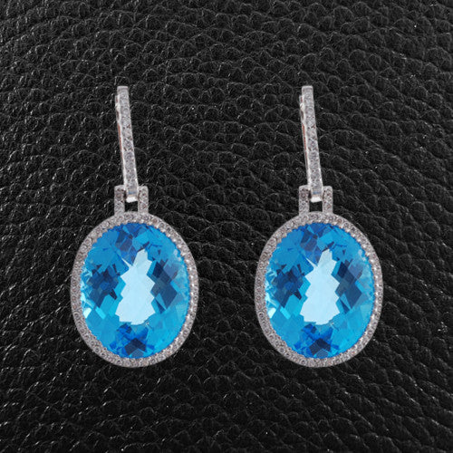 Blue Topaz & Diamond Dangle Earrings