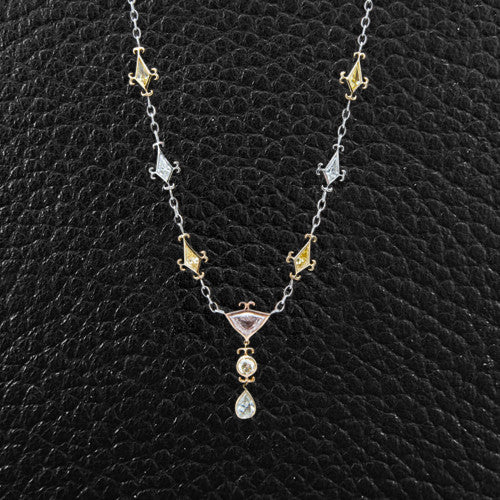 18K White & Yellow Gold Pink & White Diamond Necklace