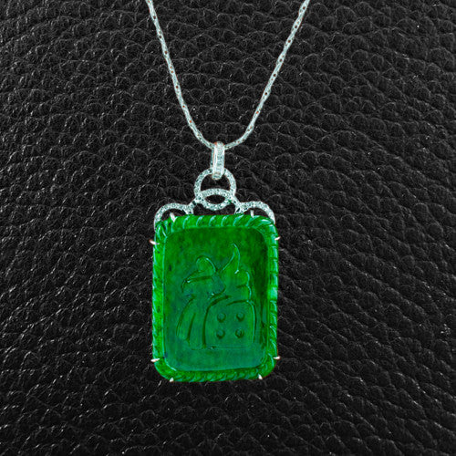 Carved Jade Pendant with Diamonds