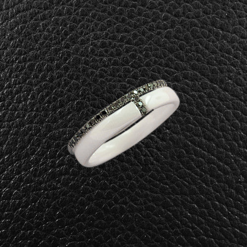 White Ceramic & Black Diamond Ring