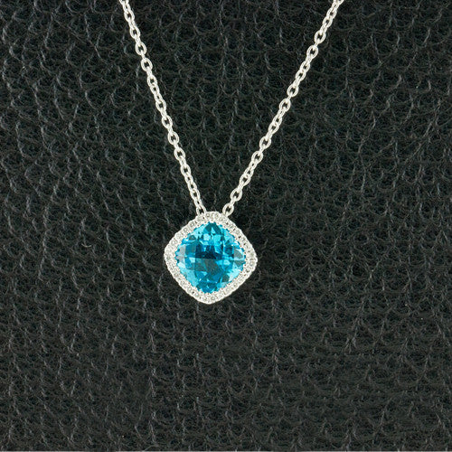 Blue Topaz & Diamond Pendant