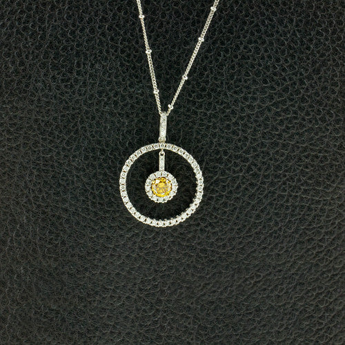 Yellow & White Diamond Circle Pendant