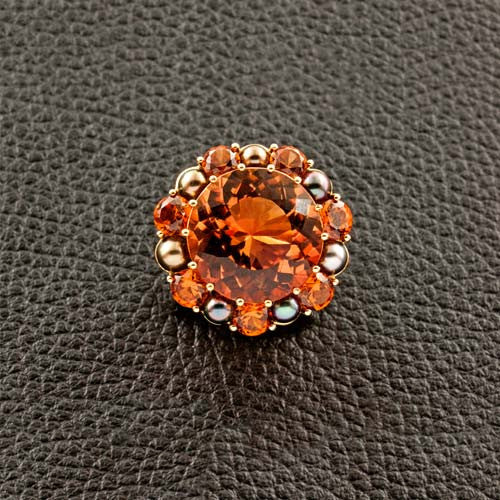 Tourmaline, Pearl & Spessartite Garnet Ring