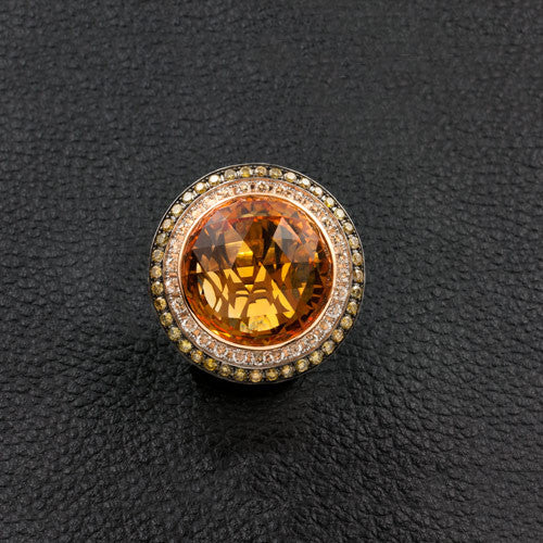 Citrine Ring with Yellow & White Diamonds