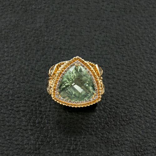 Green Amethyst & Diamond Ring