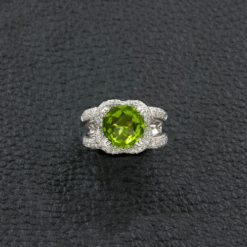 Round Peridot & Diamond Ring