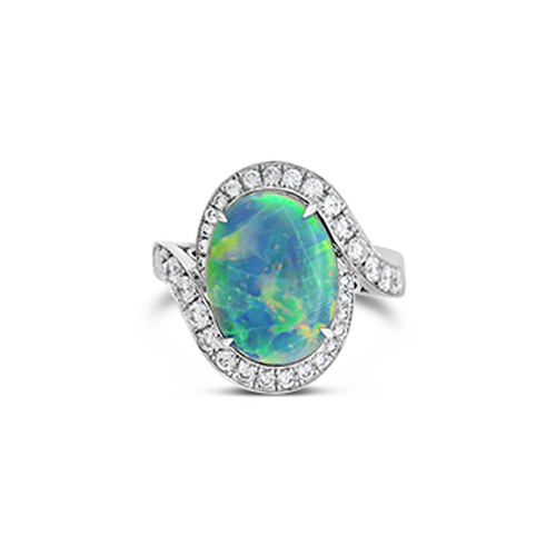 Oval Black Opal & Diamond Ring