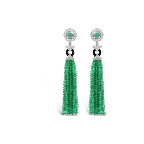 22K Gold Drop Earrings for Women with Cz, Emerald Beads & Pearls -  235-GER10645 in 20.550 Grams