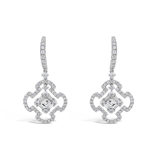 Diamond Dangle Clover Earrings