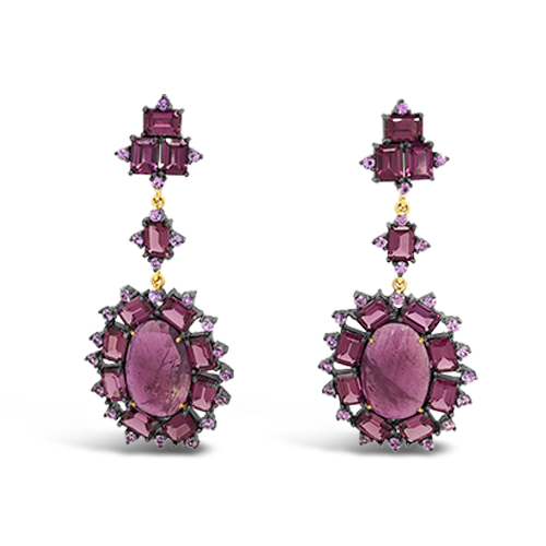 Ruby, Pink Sapphire & Tourmaline Dangle Estate Earrings