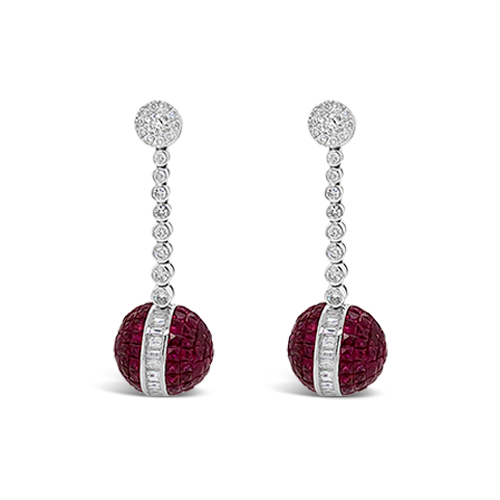 Ruby & Diamond Ball Earrings