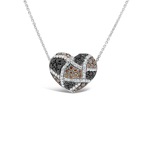 Black, Brown & White Diamond Heart Pendant